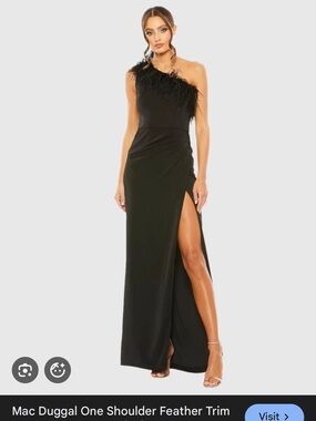 Mac Duggal Black One-Shoulder Feather-Trim Evening Gown